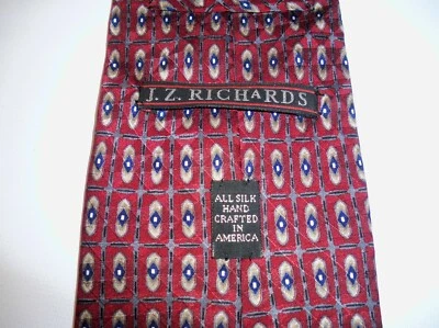 J.Z. Corbata Richards Para Hombre 100% Seda Diseñador EE. UU. Geométrica Borgoña, Azul Marino, Dorado Foto 1 de 4