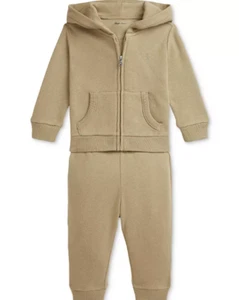 POLO RALPH LAUREN Baby Khaki Fleece Hoodie & Pant Set, 6 Months - Picture 1 of 1