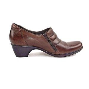 Clarks Brown Leather Ankle Booties Side-Zip Womens Shoes US sz 10m EUC - Picture 1 of 12