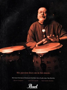 Vintage RAY BARRETTO PEARL DRUM MAGAZINE STAMPA ANNUNCIO Latin Jazz Percussioni Memoriam - Foto 1 di 1