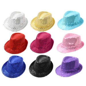 Kids Boys Girls Sequin Sparkly Fancy Dress Fedora Hat Hip-Hop Jazz Dance Cap - Picture 1 of 57