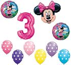 MINNIE MOUSE #3 3rd Pink Bow Birthday Party Decoration Mylar & Latex Balloon Set