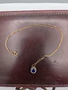 Collar redondo de espinela azul de oro amarillo de 10k de 7x7 mm cadena de 16" - Imagen 1 de 8