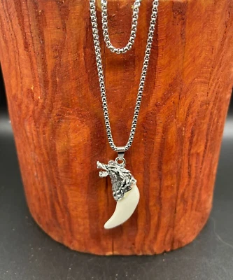 Collar cabeza de dragón diente de elefante marfil imitación memorias de acero inoxidable 28"" Foto 1 de 4