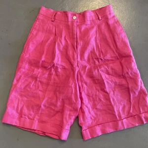 Vintage 90s Kavanaugh Clothing 100% Linen Pink High Waisted Mom Shorts 27” S - Picture 1 of 10