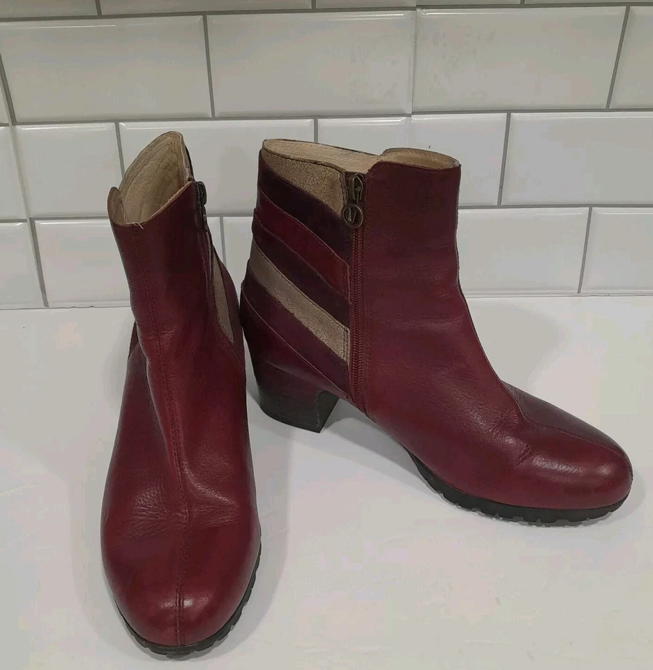 Jambu Red, Maroon & Gold Amal Leather Ankle Boot Women’s Size 10M Retro - Image 1 of 4