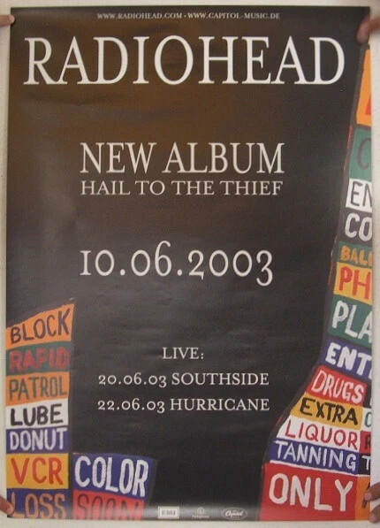 Radiohead Poster Album Release Hail To The Thief June 10 2003 Tour 20 22 Mint - Image 1 of 1