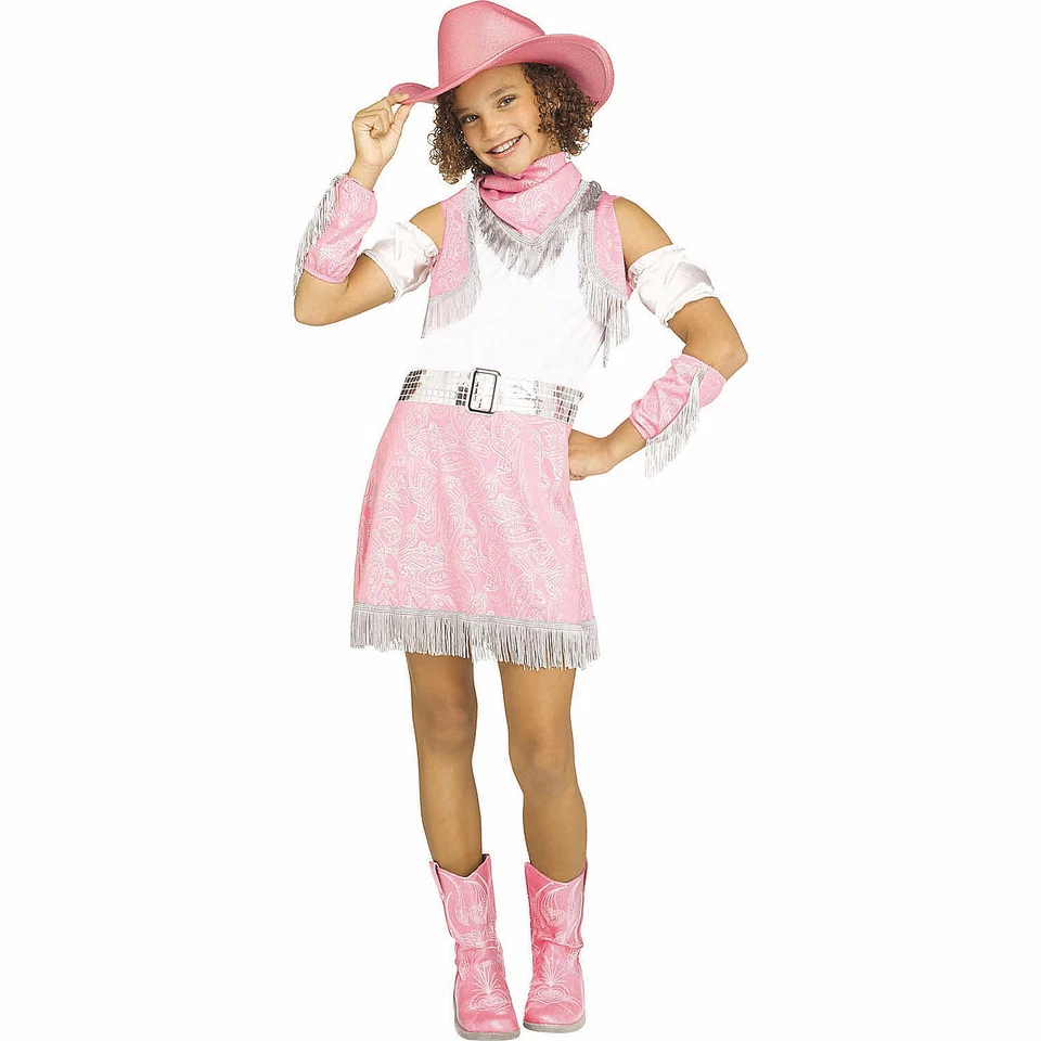 Girls Pink, White & Silver Dress Sparkle Cowgirl Costume - Morris Costumes - Image 1 of 1