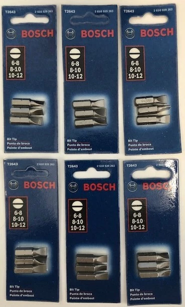 Bosch T2643 3 pc. Slotted Bit Tips 6-3 Packs 6-8, 8-10, 10-12 USA - Image 1 of 1