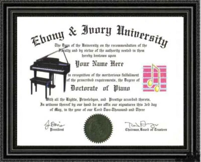 PIANO Lover's Doctorate Diploma / Degree Custom Made & Designed for YOU - Image 1 of 2
