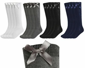 3 PAIRS Girls Ladies Knee High long Socks with BOW School Idea All colour & Size - Picture 1 of 5