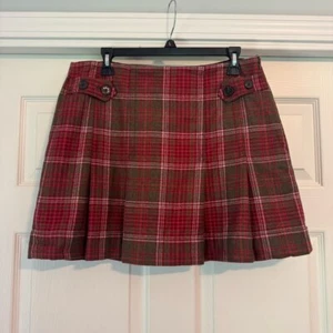 Gap Tartan Plaid Wool Pleated Mini Skirt Size 10 Red Green - Picture 1 of 8