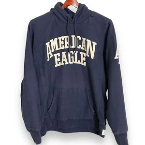 Felpa con cappuccio American Eagle Y2K uomo blu navy logo design coulisse piccola - Foto 1 di 10