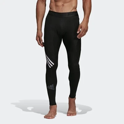 adidas Alphaskin 3-Stripes Running Tights Mens Training Compression Pants - Image 1 of 4