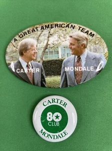 Lote de 2 prendedores botones campaña vintage 1980 Jimmy CARTER & Walter MONDALE - Imagen 1 de 7