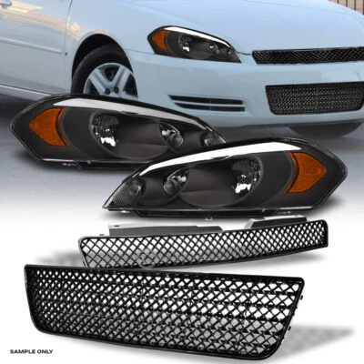 For 2006-2016 Impala/Limited Black LED Tube Headlights Amber+Up & Lo Mesh Grille - Image 1 of 4