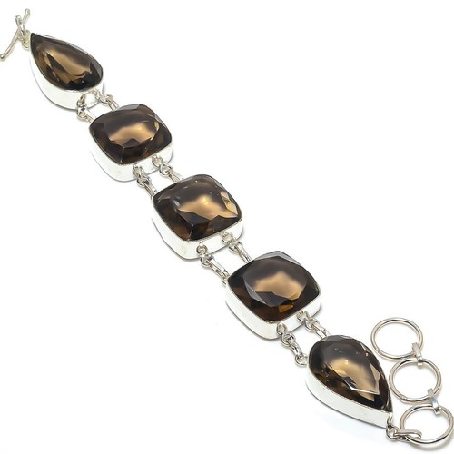 VALENTINO Bracciale Argento Sterling 925 Pietra Etnica Topazio Fumè Naturale 7 8" M835