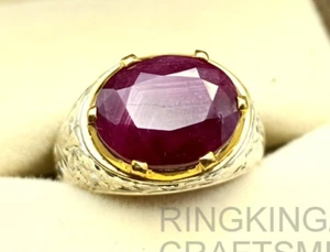 Natural No Heat Ruby Mens Ring 2 Tone 925 Sterling Silver Ruby Man Handmade Ring - Picture 1 of 6