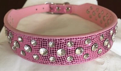 Correa para el cuello grande con estrás rosa brillante para cuello de perro nueva Foto 1 de 2