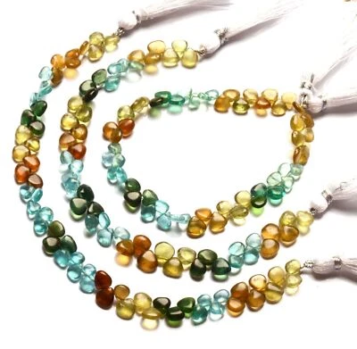 Piedras preciosas naturales multicolores de apatita de 6 a 7 mm cuentas lisas en forma de corazón hilo de 8" Foto 1 de 4