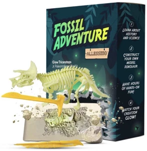Glow in the Dark Triceratops Block Dig Kit with 3 Tools Jr. Paleontologist NEW! - Picture 1 of 12