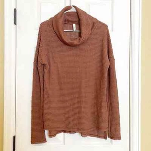 Elan waffle knit cowl neck sweater chestnut brown - Picture 1 of 7