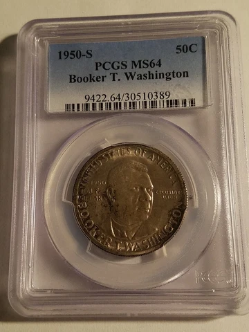 1950-S Booker T. Washington Commemorative Silver Half Dollar Coin PCGS MS-64 Cover