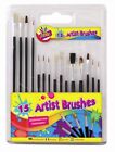 Artbox Pack Of 15 Wooden Handle Assorted Artist Detail Paint Brushes Round Flat