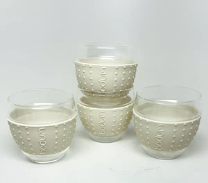 BODUM "PAVINA" Set of 4 ESPRESSO GLASS SHOTS CUPS 3 oz WHITE Silicone Grip 2.2” - Picture 1 of 5