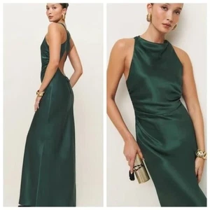 Reformation ANAIIS Forest Green Silk Maxi Size 10 - Picture 1 of 6