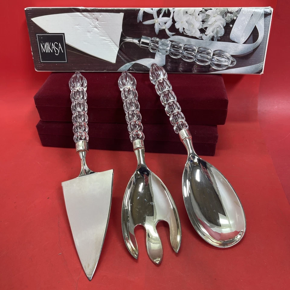 Juego de servir con mango de cristal Mikasa - Servidor de pasteles y servidores de ensaladas 3 piezas Foto 1 de 4