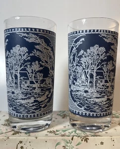 Royal (USA) Currier Ives blu 12 once Bicchiere Old Grist Mill 2 bicchieri vintage - Foto 1 di 15
