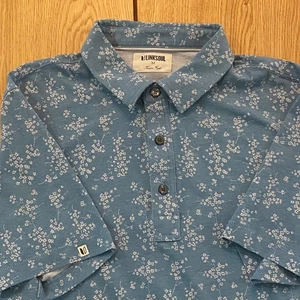 Linksoul Polo Mens Medium Blue Golf Shirt Floral Performance Stretch - Picture 1 of 7