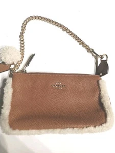 Coach Mini Bag Golden Tone Chain With Shearling - Picture 1 of 14