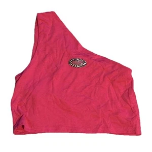 OMIGHTY Y2k One Shoulder Cropped Pink Top Zebra Logo - Picture 1 of 3