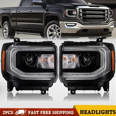 Пара ксеноновых прожекторных фар головного света для GMC Sierra 1500 2016–2018 годов со светодиодными дневными ходовыми огнями - Изображение 1 из 4