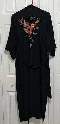 Bata Kimono Bordada Lago Plateado Vintage Talla Grande Dragón Dorado Chino Foto 1 de 4