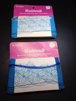 Vintage New Lot of 2 Blue Mesh Ribbon For Bow Making "Pull-A-String" Mastercraft - Image 1 of 4
