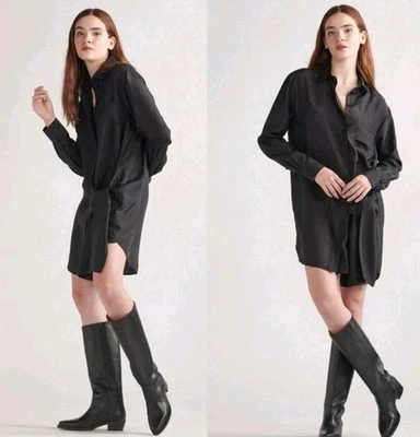 Vestido Camisa Takoon Seda Envolvente Corbata Negro Talla Grande Minimalista Silencioso Lujo XS Ligero Foto 1 de 4