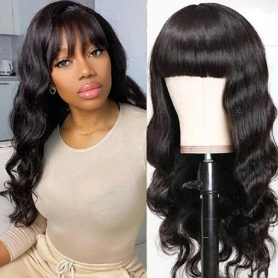 Pelucas Body Wave con flequillo pelucas de cabello humano para mujeres negras sin encaje pelucas delanteras Foto 1 de 4