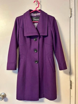 Guess Womans Wool Blend Pea Coat Petite XS Purple - Image 1 of 4