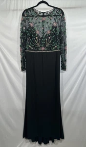 Nuevo con etiquetas Vestido Trompeta Mac Duggal [16] 67870 Ilusión Cuentas Cuello Alto Negro #S1121 - Imagen 1 de 12