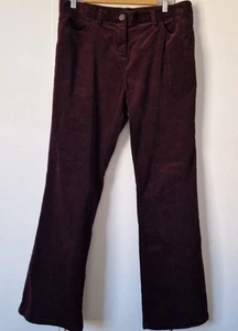 M&S Womens Corduroy Velvety Trousers UK 14 Dark Wine Bootcut Cotton Rich Stretch - Picture 1 of 13