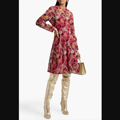 $7980 Valentino Multi Red Embroidered Macrame Lace Collared Shirt Dress size 6 - Image 1 of 4