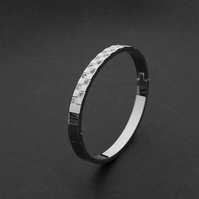 Edelstahl Armband Silberfarben mit Strasssteinen Armreif Damen elegant Armspange - Bild 1 von 4