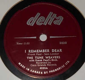 Delta 3030 The Tune Weavers I Remember Dear / Pamela Jean 78 RPM E E RARE - Picture 1 of 2