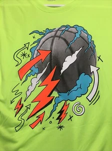 Athletic Works LS Grafic Tee Voltage Green Basket Ball L husky - Picture 1 of 12