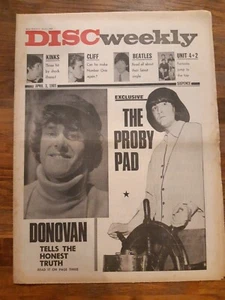 Disc Weekly Newspaper April 3rd 1965 Donovan and PJ Proby Cover  - Picture 1 of 2