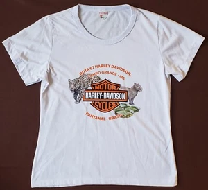 HARLEY DAVIDSON Pantanal Brazil Motorcycle Female Size White T-Shirt - Picture 1 of 4