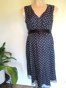 SERAPHINE LUXE MATERNITY NAVY SPOT SILK CHIFFON FORMAL OCCASION DRESS SIZE 8 - Picture 1 of 2